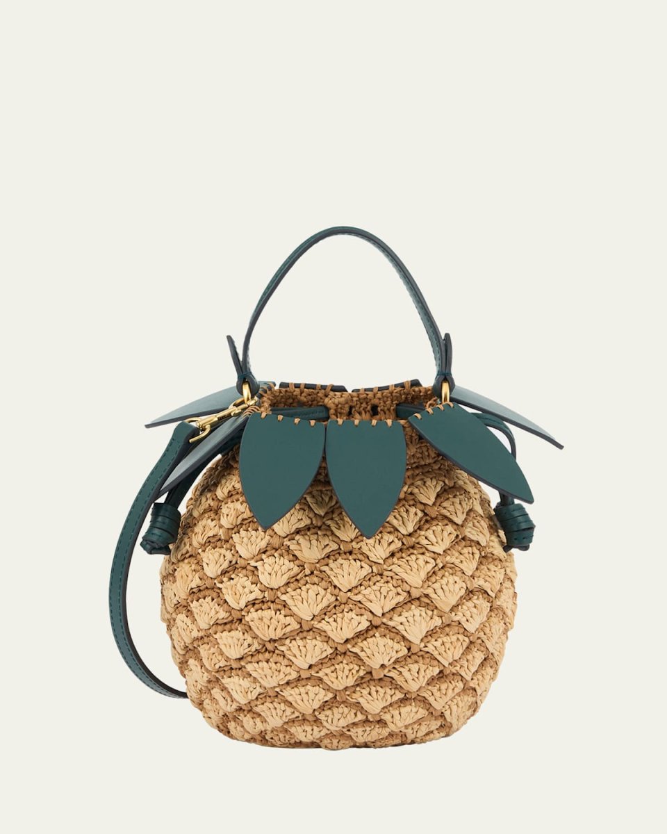 Pineapple Raffia and Leather Crossbody Bag